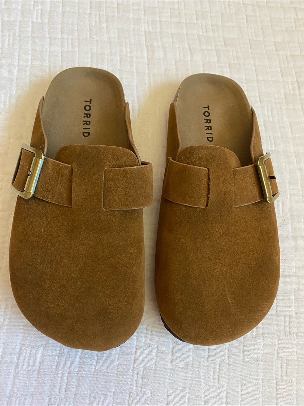 TORRID Brown Suede Slip-On Clogs with Buckle